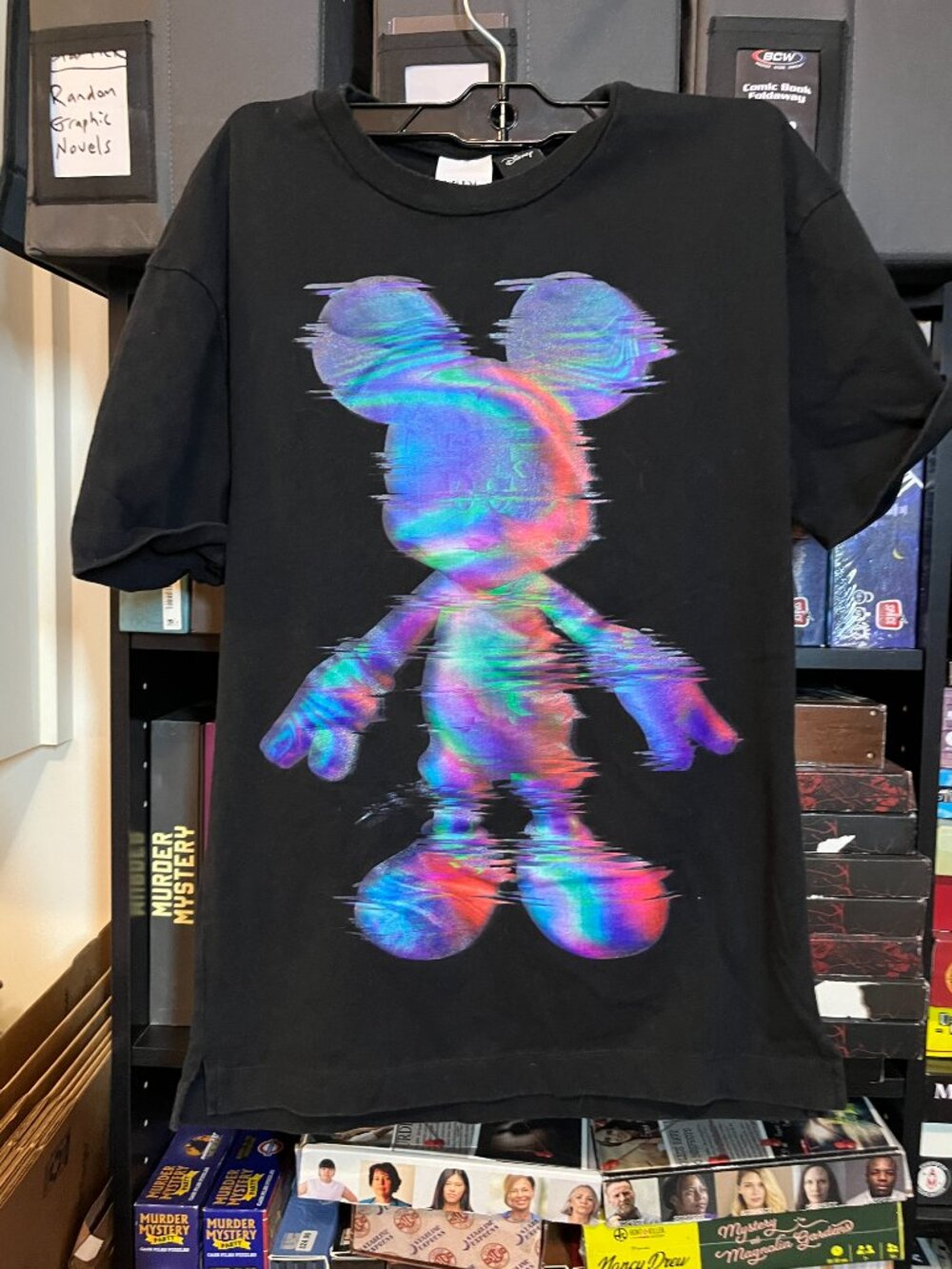 ZARA Disney Mickey Mouse Graphic T-Shirt Black Glitch Effect Size Small